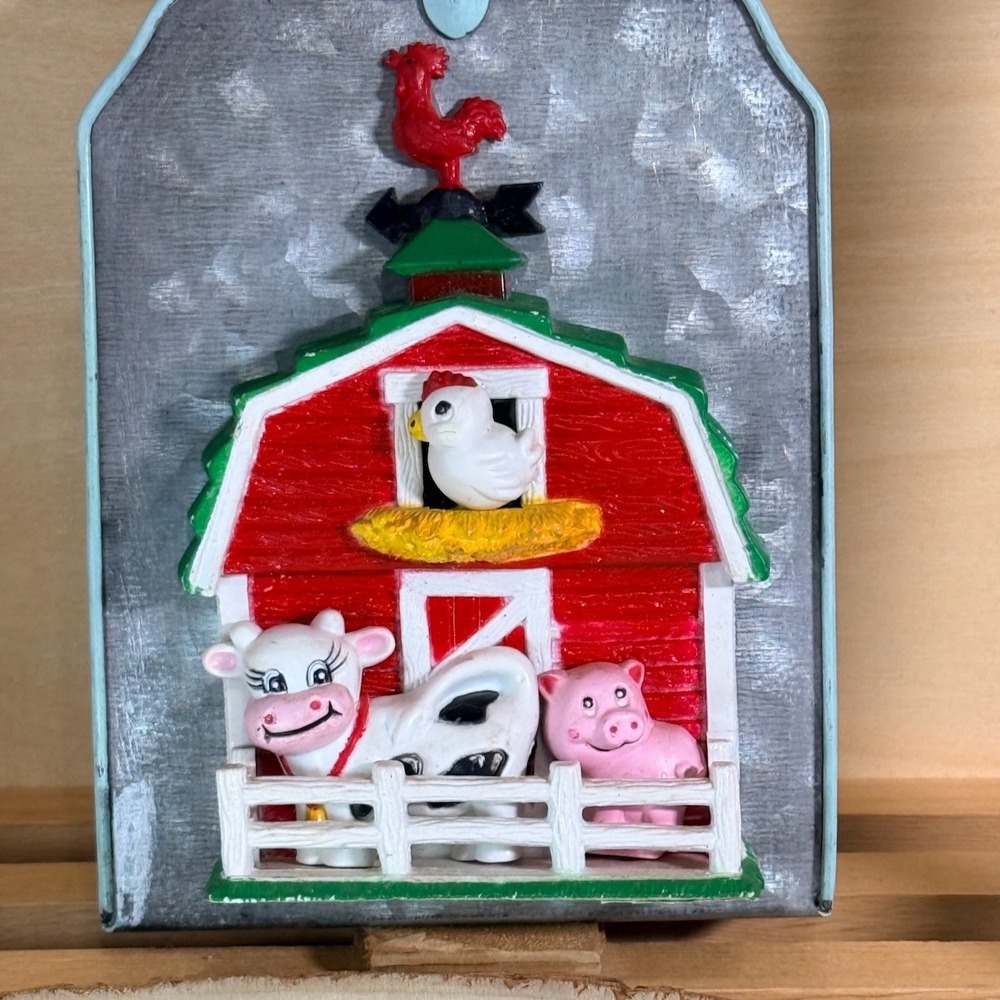 Vintage Nobel Hall 3D Rubber Magnet Red Barn Cow Pig Chicken Farmhouse Kitsch